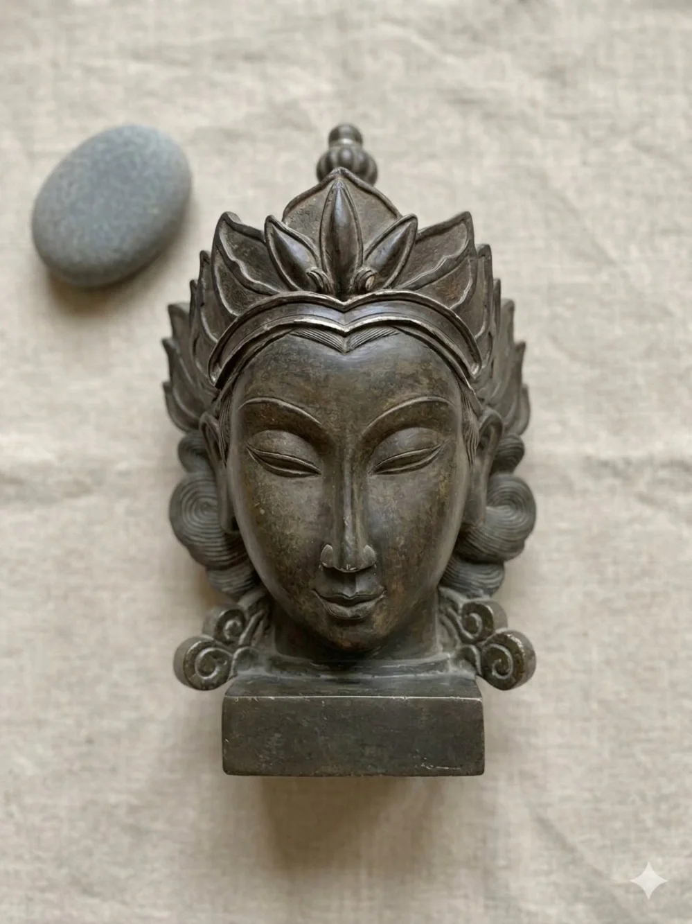 Vintage Balinese Carved Wood Goddess Bust Shiva Statue – Large 16” Ornate Bali